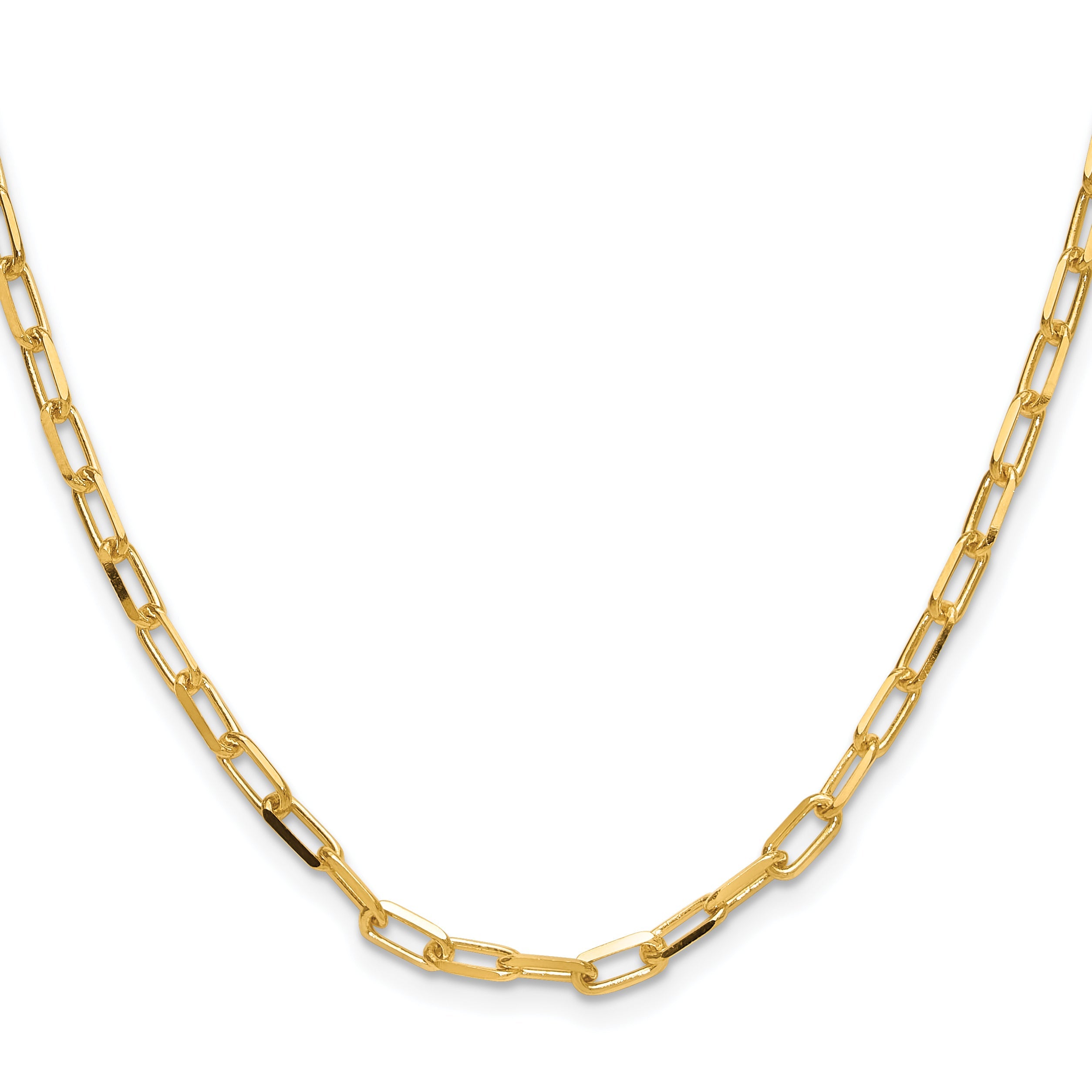 14K Yellow Gold 3.5mm Solid Beveled D/C Paperclip Chain Necklace