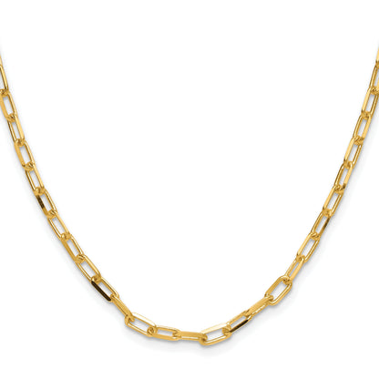 14K Yellow Gold 3.5mm Solid Beveled D/C Paperclip Chain Necklace