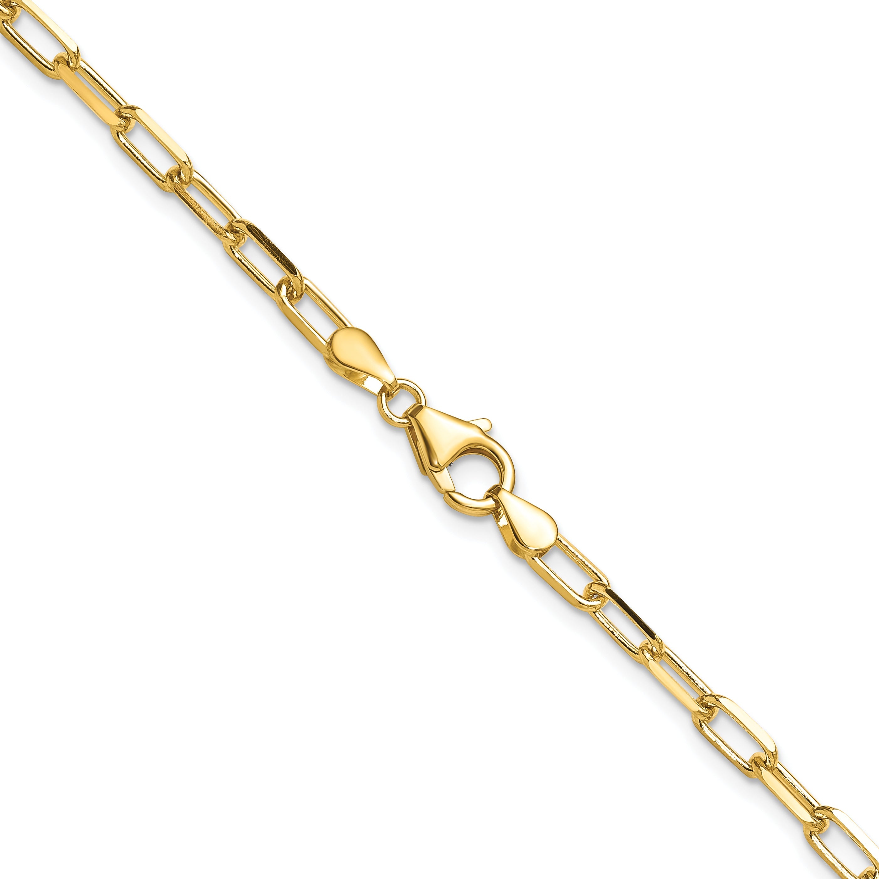 14K Yellow Gold 3.5mm Solid Beveled D/C Paperclip Chain Necklace
