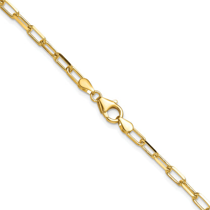 14K Yellow Gold 3.5mm Solid Beveled D/C Paperclip Chain Necklace
