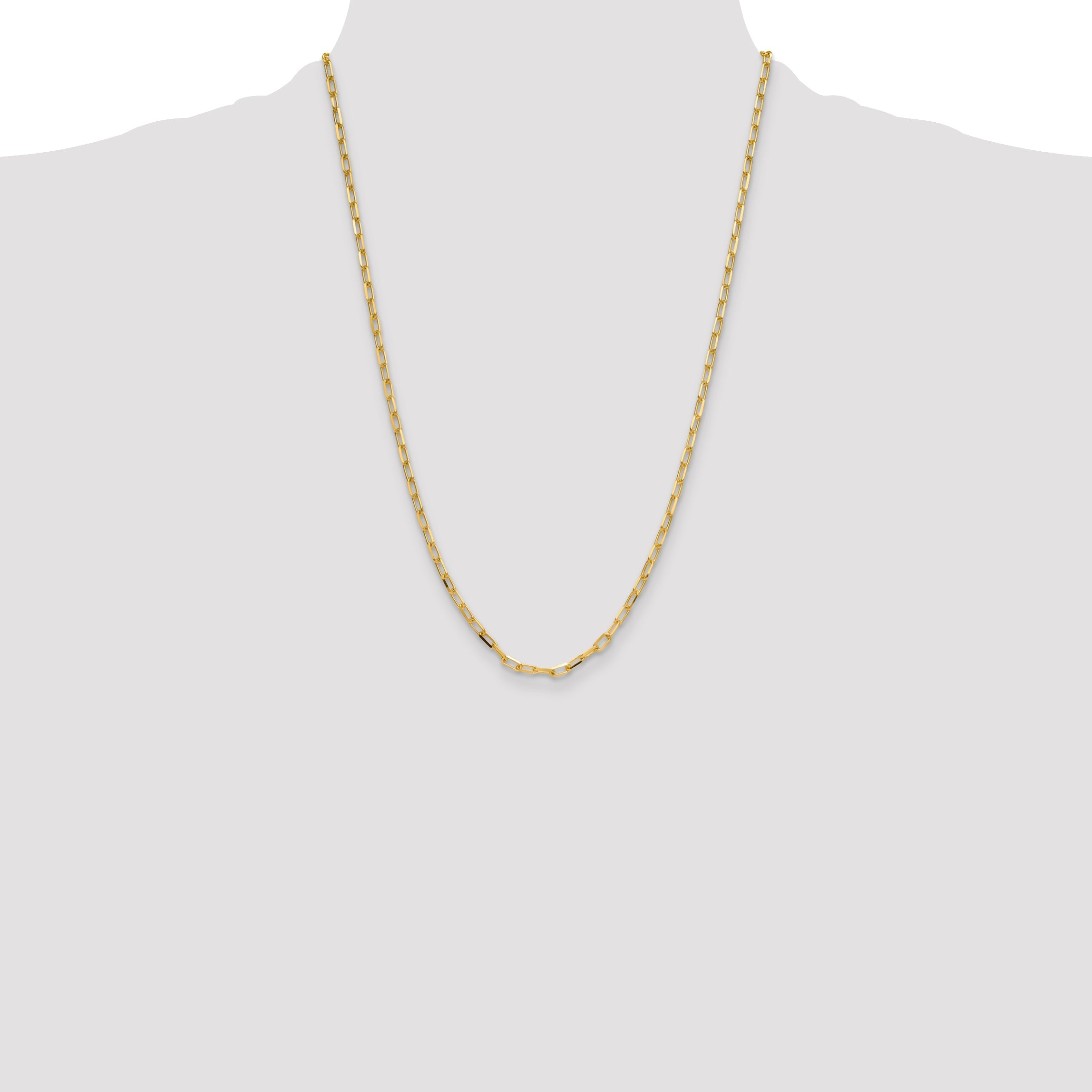 14K Yellow Gold 3.5mm Solid Beveled D/C Paperclip Chain Necklace