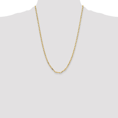 14K Yellow Gold 3.5mm Solid Beveled D/C Paperclip Chain Necklace