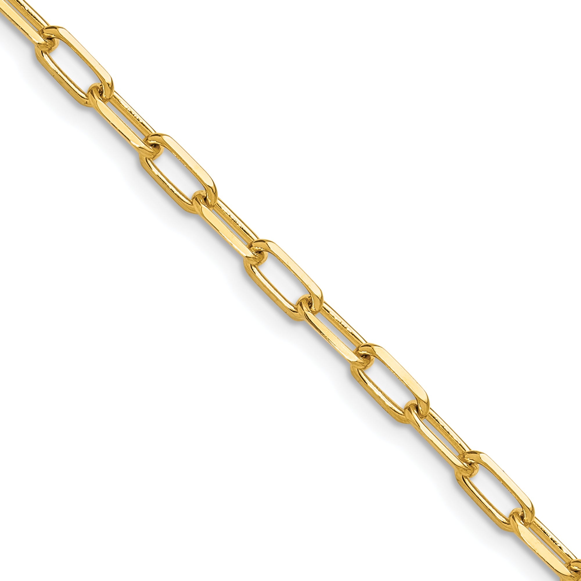 14K Yellow Gold 3.5mm Solid Beveled D/C Paperclip Chain Necklace