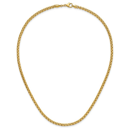 2 Inch 14K Yellow Gold 3.7mm Semi Solid D/C Round Box Chain Necklace