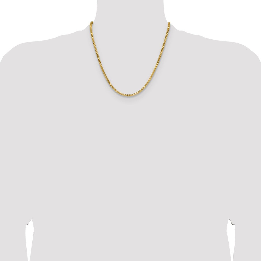 2 Inch 14K Yellow Gold 3.7mm Semi Solid D/C Round Box Chain Necklace