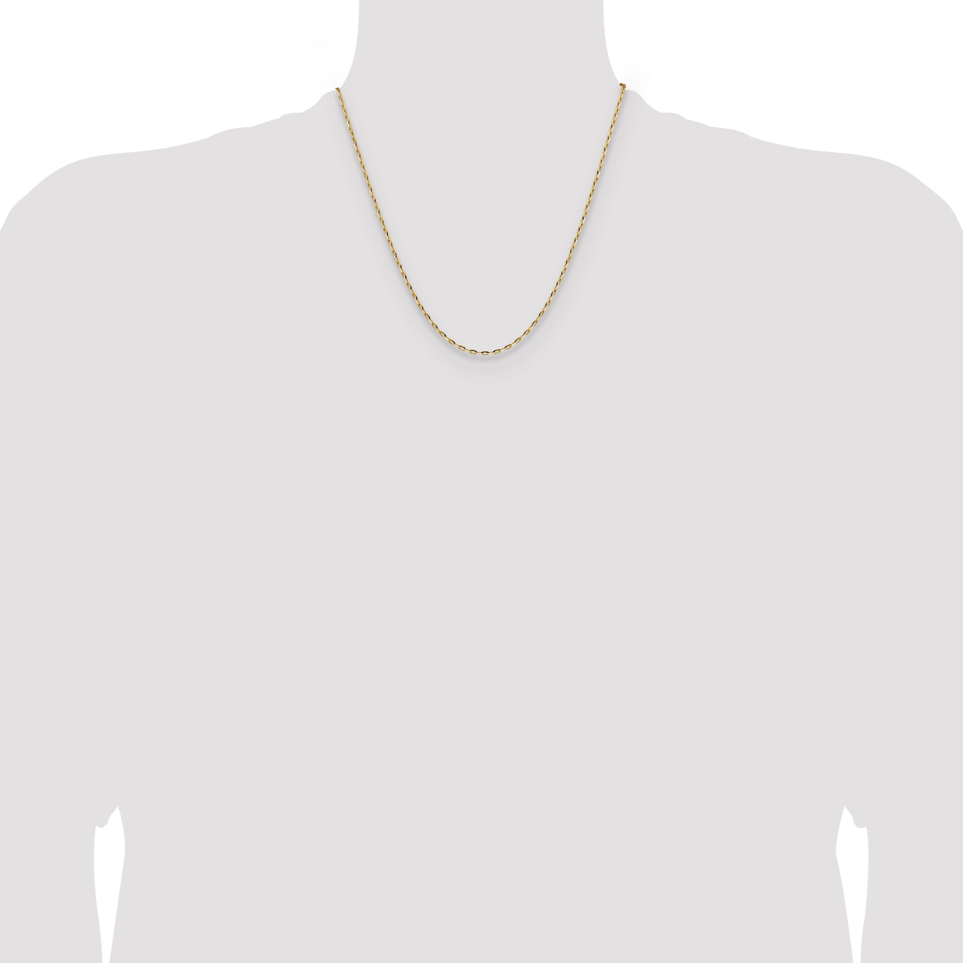 2 Inch 14K Yellow Gold 2.3mm D/C Open Long Link Cable Chain Necklace