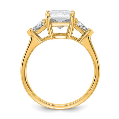 14K Yellow Gold 5/8 carat Lab Grown Diamond VS+ F+ Triangle 2 1/2 carat Radiant Center Semi Mount Three Stone Engagement Ring