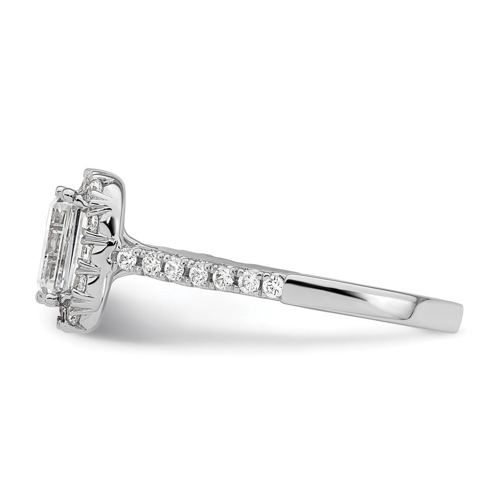 14K White Gold Halo (Holds 1 carat (6.8x4.7mm) Emerald-cut Center) 1/2 carat Diamond Semi-mount Engagement Ring
