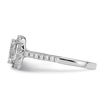 14K White Gold Halo (Holds 1 carat (6.8x4.7mm) Emerald-cut Center) 1/2 carat Diamond Semi-mount Engagement Ring