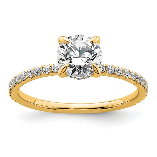 14K Yellow Gold 1 1/3 carat Certified Lab Grown Diamond VS/SI+ G+ Round Complete Solitaire with Flair Engagement Ring