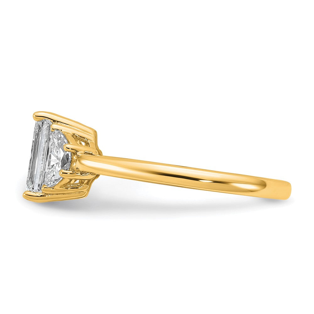 14K Yellow Gold 2 carat Certified Lab Grown Diamond VS/SI+ G+ Complete Emerald and Half Moon Three Stone Engagement Ring