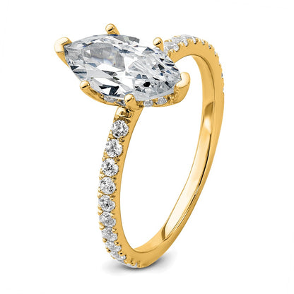 14K Yellow Gold 2 carat Certified Lab Grown Diamond VS+ F+ Marquise Complete Solitaire with Flair Engagement Ring