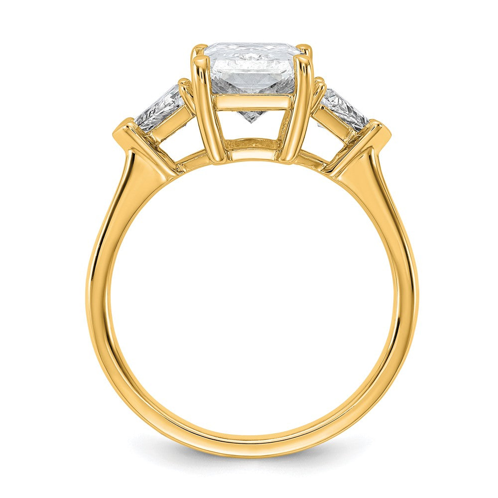 14K Yellow Gold 5/8 carat Lab Grown Diamond VS/SI+ G+ Triangle 2 1/2 carat Radiant Center Semi Mount Three Stone Engagement Ring