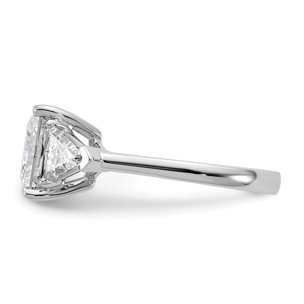 14K White Gold 4 1/8 carat Certified Lab Grown Diamond VS+ F+ Princess and Trillion Complete Three Stone Engagement Ring