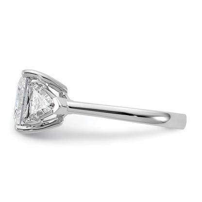 14K White Gold 4 1/8 carat Certified Lab Grown Diamond VS+ F+ Princess and Trillion Complete Three Stone Engagement Ring