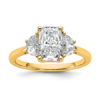 14K Yellow Gold 2 carat Certified Lab Grown Diamond VS/SI+ G+ Radiant and Half Moon Complete Three Stone Engagement Ring