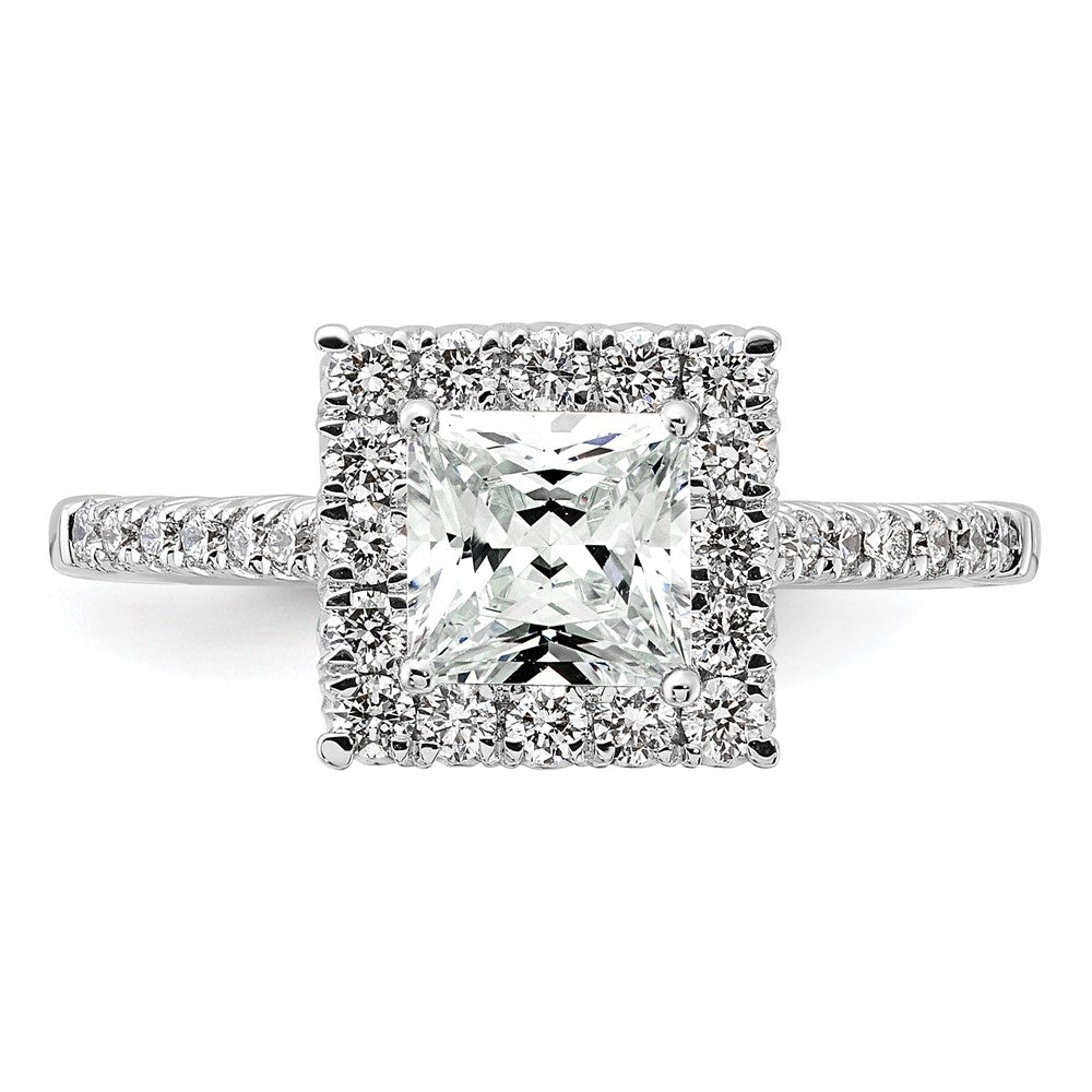 True Origin 14K White Gold 1/2 carat Lab Grown Diamond VS+ F+ Semi-Mount Princess Halo Engagement Ring