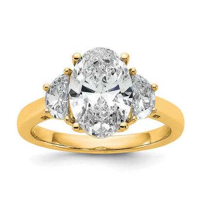 14K Yellow Gold 5/8 carat Lab Grown Diamond VS/SI+ G+ Half Moon and 2 1/2 carat Oval Center Semi Mount Three Stone Engagement Ring