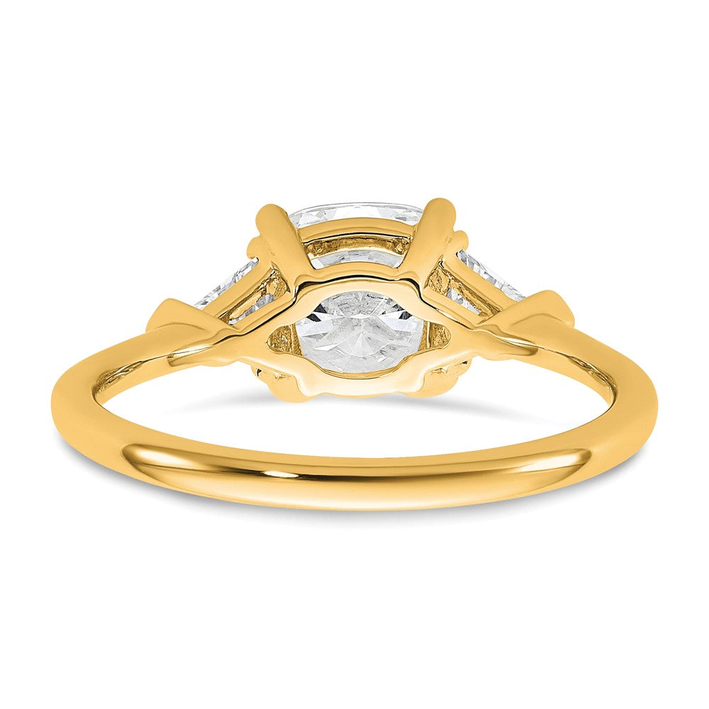 14K Yellow Gold 2 carat Certified Lab Grown Diamond VS+ F+ Cushion and Triangle Complete Three Stone Engagement Ring