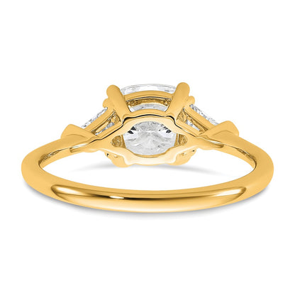 14K Yellow Gold 2 carat Certified Lab Grown Diamond VS+ F+ Cushion and Triangle Complete Three Stone Engagement Ring