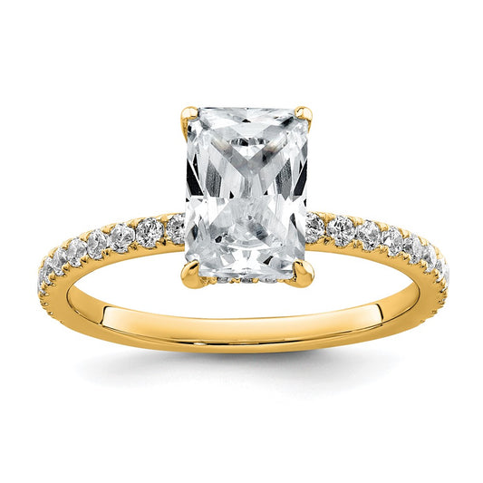 14K Yellow Gold 2 carat Certified Lab Grown Diamond VS+ F+ Radiant Complete Solitaire with Flair Engagement Ring