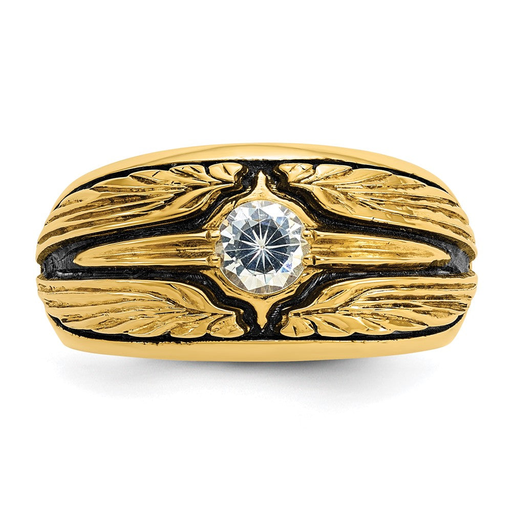 IBGoodman 10K with Black Rhodium Men's Polished and Textured Solitaire 1/2 Carat A Quality Diamond Ring