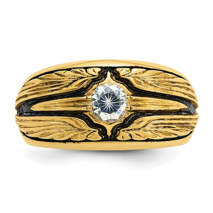 IBGoodman 10K with Black Rhodium Men's Polished and Textured Solitaire 1/2 Carat A Quality Diamond Ring