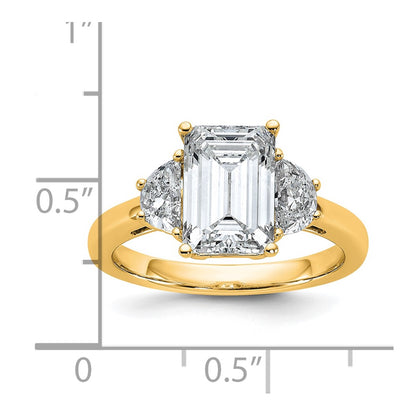 14K Yellow Gold 3 1/8 carat Certified Lab Grown Diamond VS/SI+ G+ Complete Emerald and Half Moon Three Stone Engagement Ring