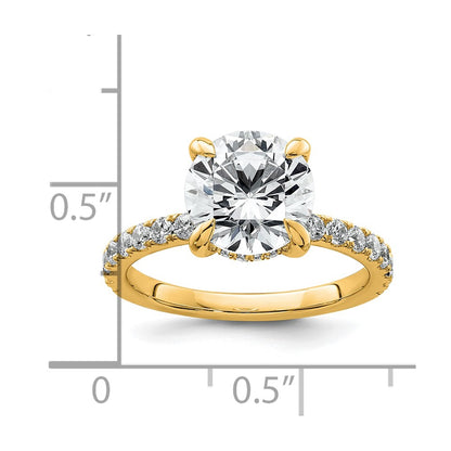 14K Yellow Gold 3 1/2 carat Certified Lab Grown Diamond VS+ F+ Round Complete Solitaire with Flair Engagement Ring
