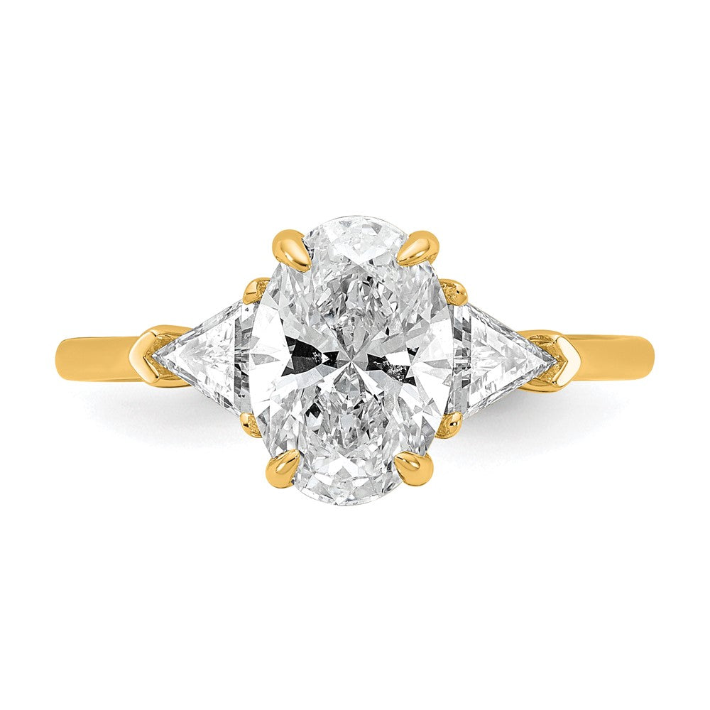 14K Yellow Gold 2 carat Certified Lab Grown Diamond VS/SI+ G+ Complete Oval and Trillion Three Stone Engagement Ring