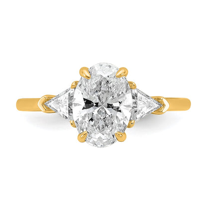 14K Yellow Gold 2 carat Certified Lab Grown Diamond VS/SI+ G+ Complete Oval and Trillion Three Stone Engagement Ring