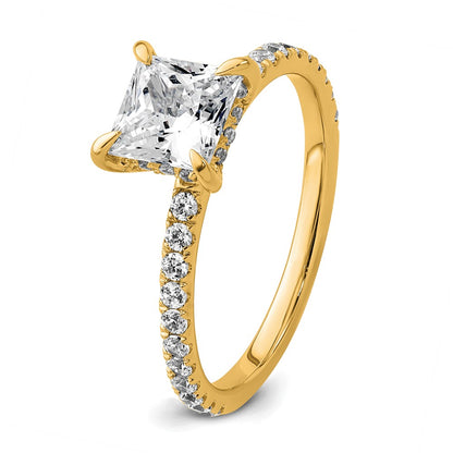 14K Yellow Gold 2 carat Certified Lab Grown Diamond VS+ F+ Princess Complete Solitaire with Flair Engagement Ring