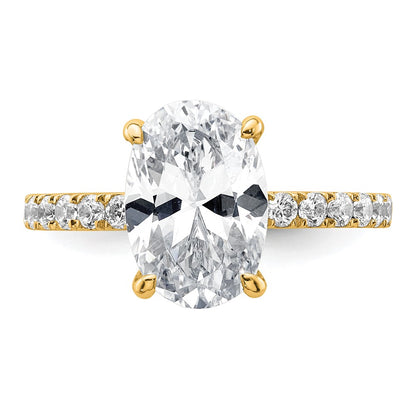 14K Yellow Gold 3 1/2 carat Certified Lab Grown Diamond VS+ F+ Oval Complete Solitaire with Flair Engagement Ring