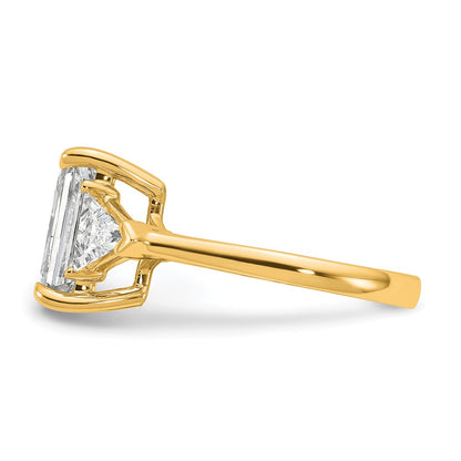 14K Yellow Gold 3 5/8 carat Certified Lab Grown Diamond VS/SI+ G+ Radiant and Triangle Complete Three Stone Engagement Ring