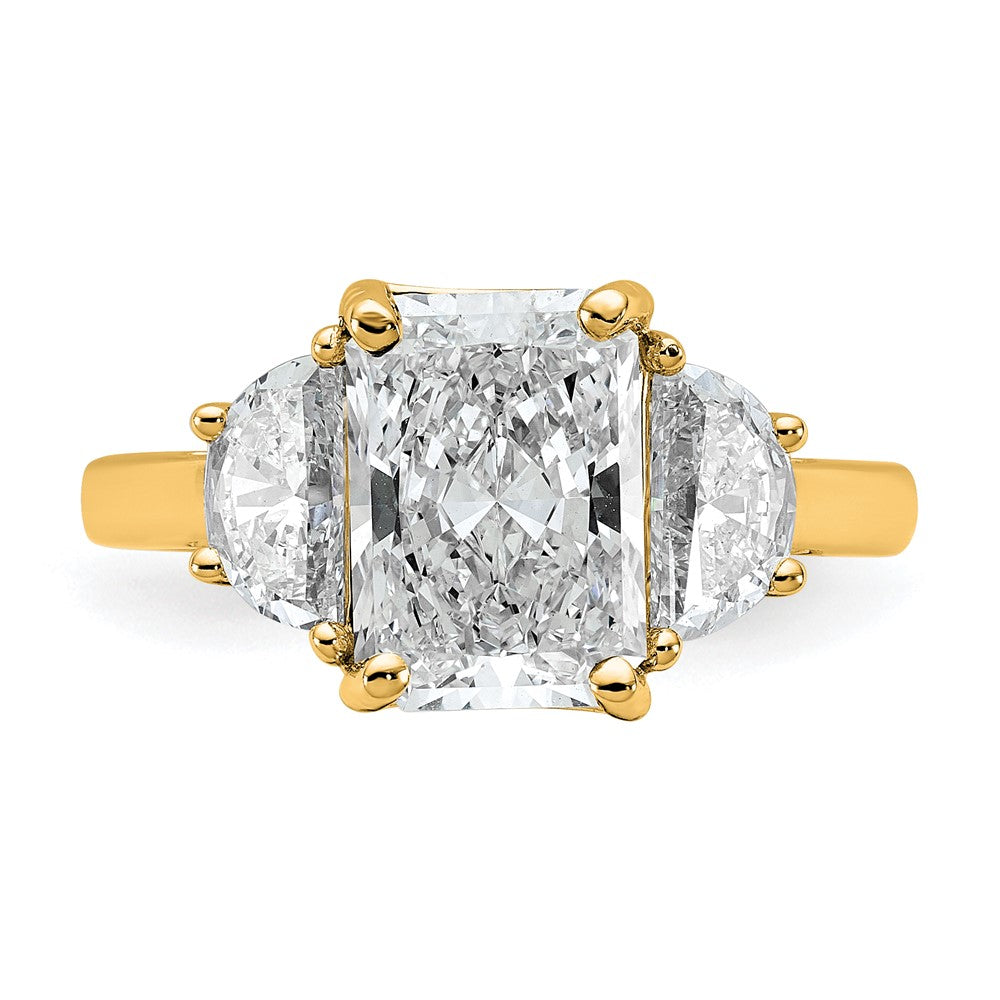14K Yellow Gold 4 carat Certified Lab Grown Diamond VS+ F+ Radiant and Half Moon Complete Three Stone Engagement Ring