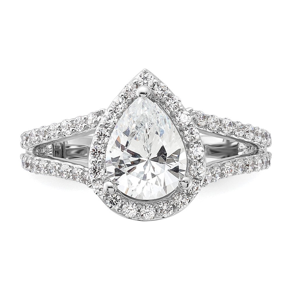 True Origin 14K White Gold 5/8 carat Lab Grown Diamond VS+ F+ Semi-Mount Pear Halo Engagement Ring