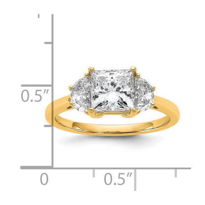14K Yellow Gold 2 carat Certified Lab Grown Diamond VS/SI+ G+ Princess and Half Moon Complete Three Stone Engagement Ring