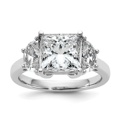 14K White Gold 4 carat Certified Lab Grown Diamond VS+ F+ Princess and Half Moon Complete Three Stone Engagement Ring