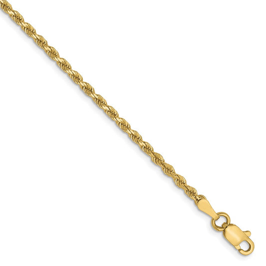 8 Inch 10K Yellow Gold 2mm Diamond Cut Rope Chain Bracelet