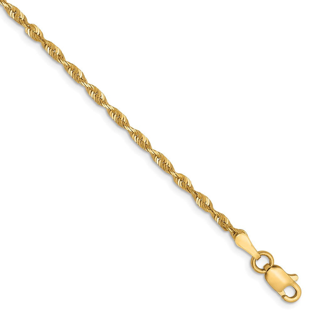 8 Inch 10K Yellow Gold 2mm Diamond Cut Lightweight Rope Chain Bracelet