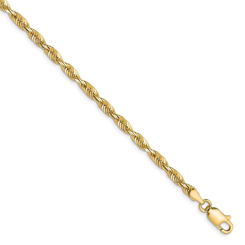 7 Inch 10K Yellow Gold 3mm Diamond Cut Lightweight Rope Chain Bracelet