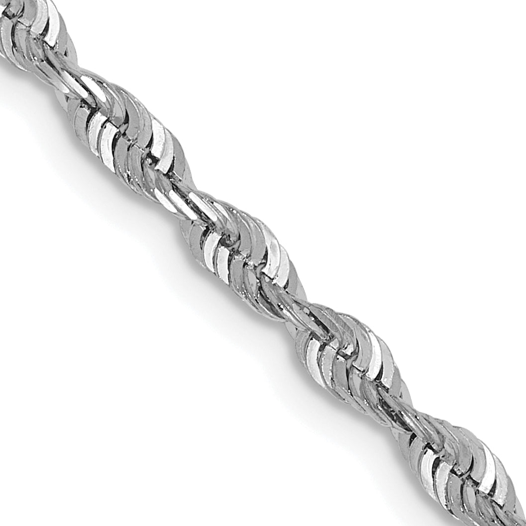 10K White Gold 2.5mm Diamond-Cut Lightweight Rope Chain Necklace