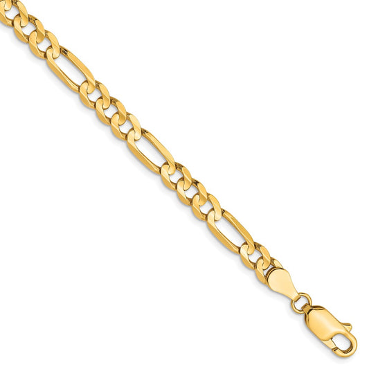 7 Inch 10K Yellow Gold 4.5mm Concave Figaro Chain Bracelet