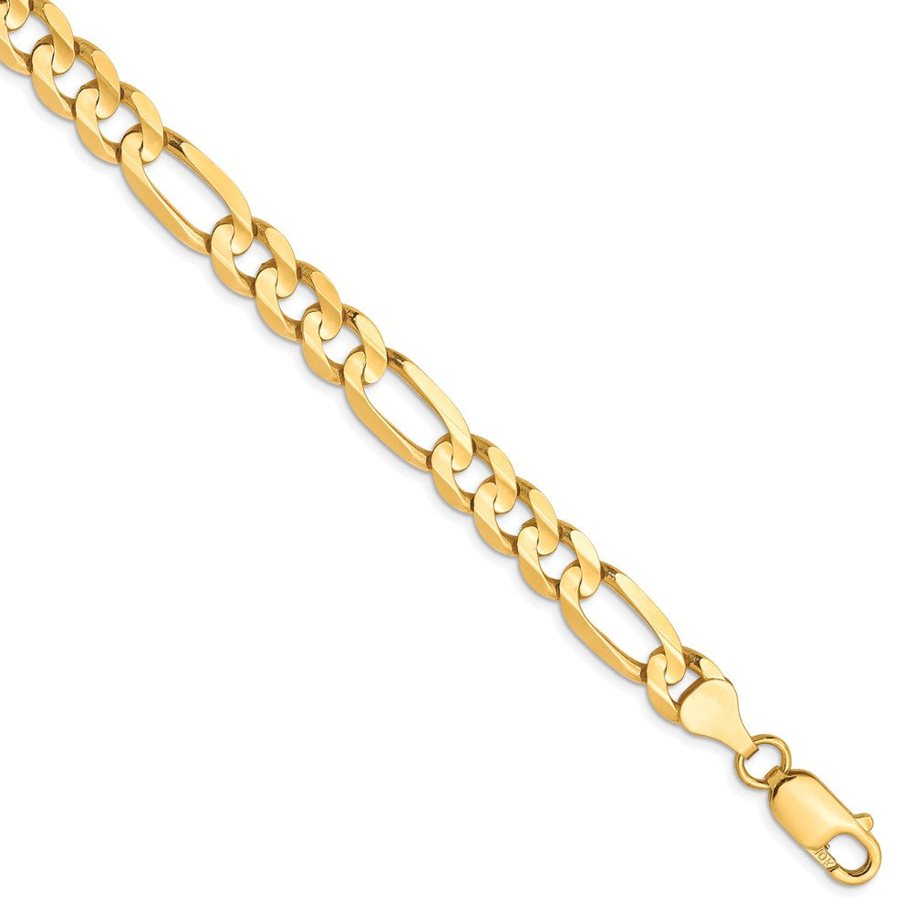 9 Inch 10K Yellow Gold 6.75mm Concave Figaro Chain Bracelet