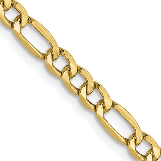 22 Inch 10K Yellow Gold 3.5mm Semi Solid Figaro Chain Necklace