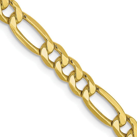 22 Inch 10K Yellow Gold 4.75mm Semi Solid Figaro Chain Necklace