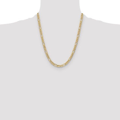 22 Inch 10K Yellow Gold 6.6mm Semi Solid Figaro Chain Necklace