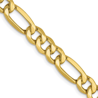 22 Inch 10K Yellow Gold 6.6mm Semi Solid Figaro Chain Necklace