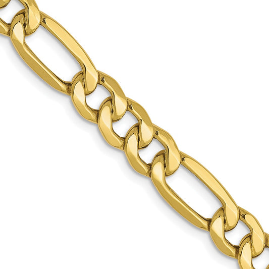 22 Inch 10K Yellow Gold 6.6mm Semi Solid Figaro Chain Necklace
