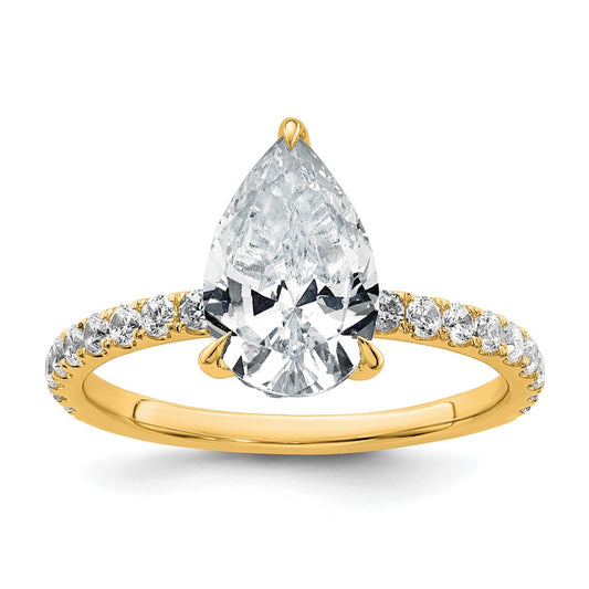 14K Yellow Gold 2 5/8 carat Certified Lab Grown Diamond VS/SI+ G+ Pear Complete Solitaire with Flair Engagement Ring